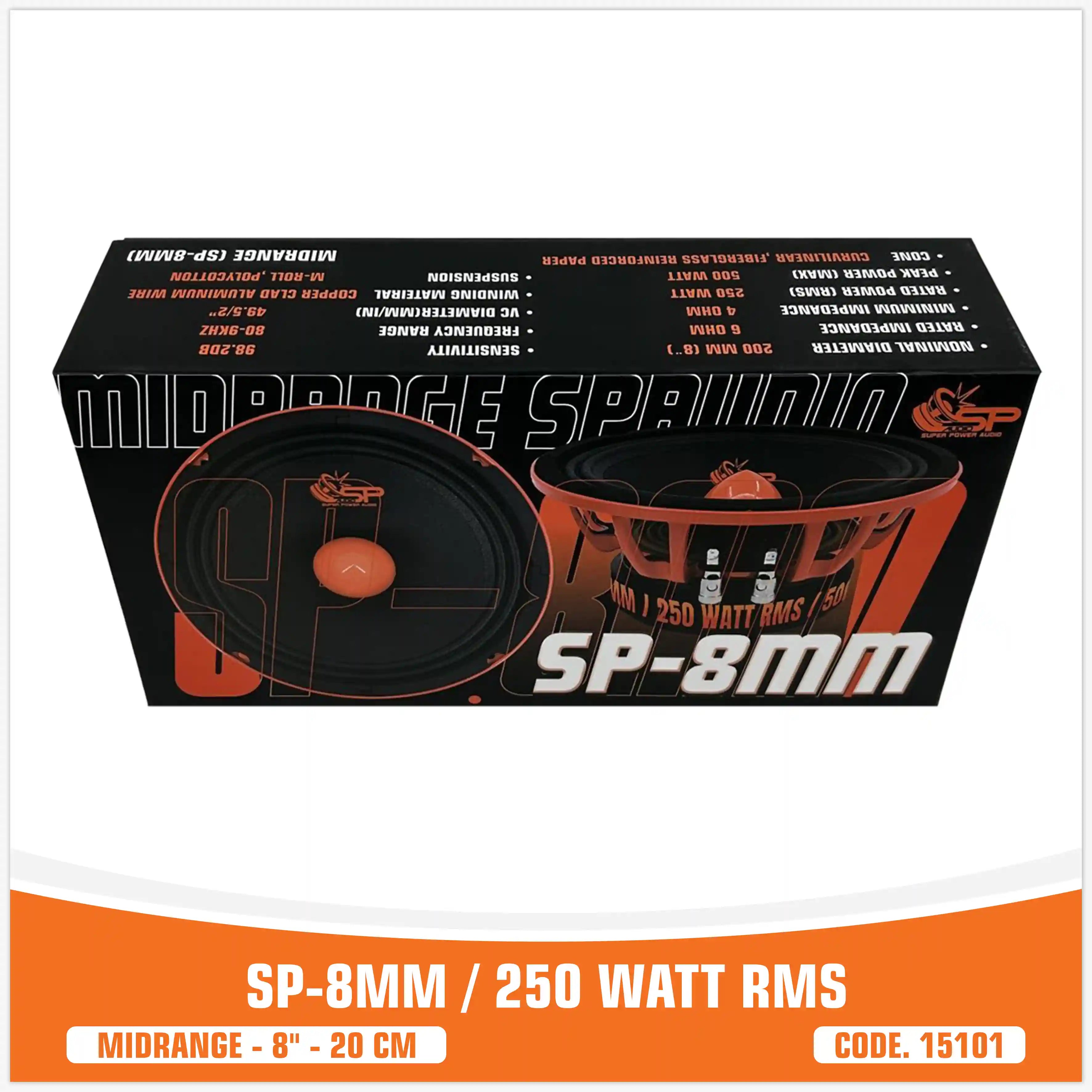 SP 8MM MEDIO RANGO EXTREMO 8"/20CM 250W RMS (PRECIO POR PAR) NUEVO MODELO 2025