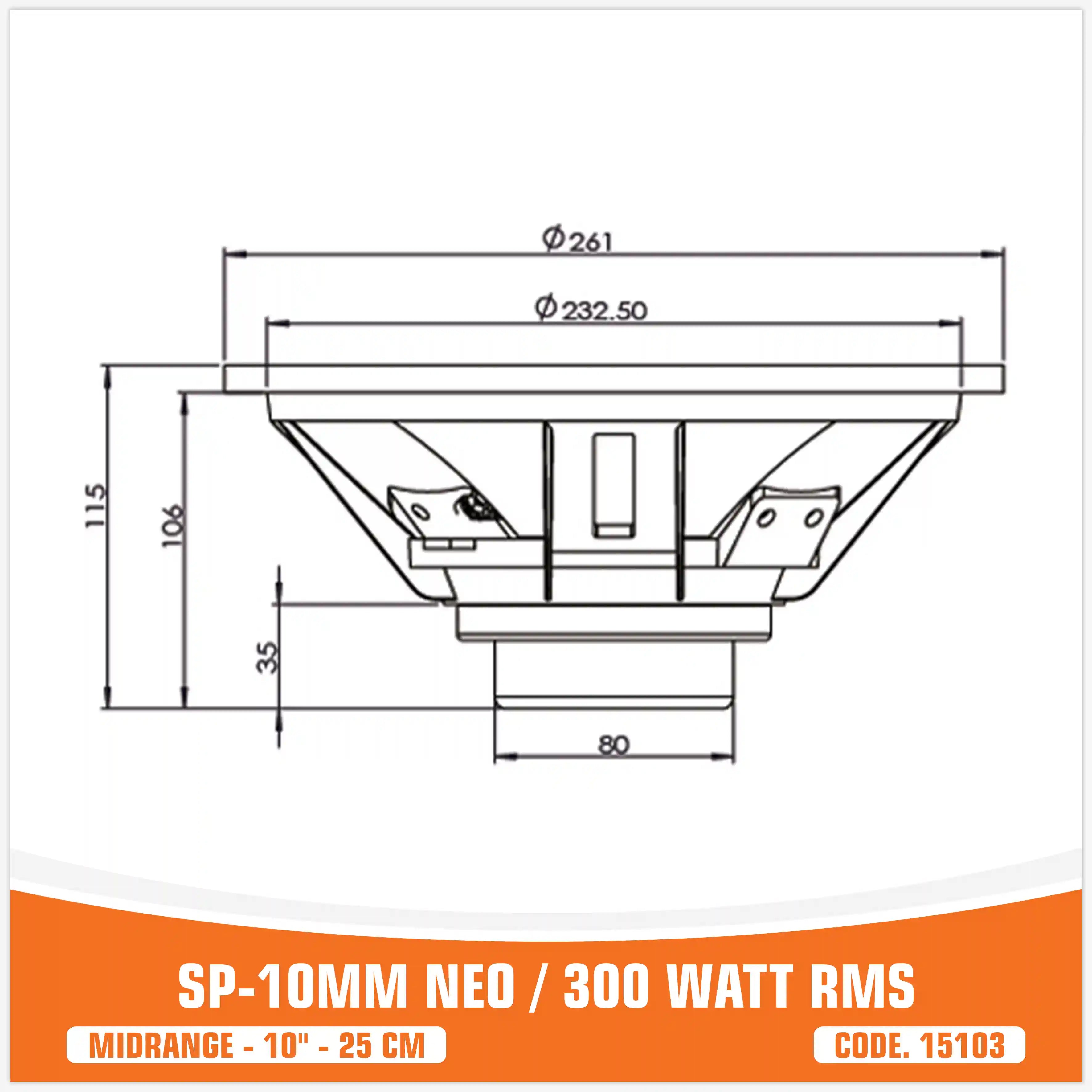 SP 10MM NEO MEDIO RANGO 10"/25CM NEO MAGNÉTICO 300W RMS (PRECIO UNITARIO)