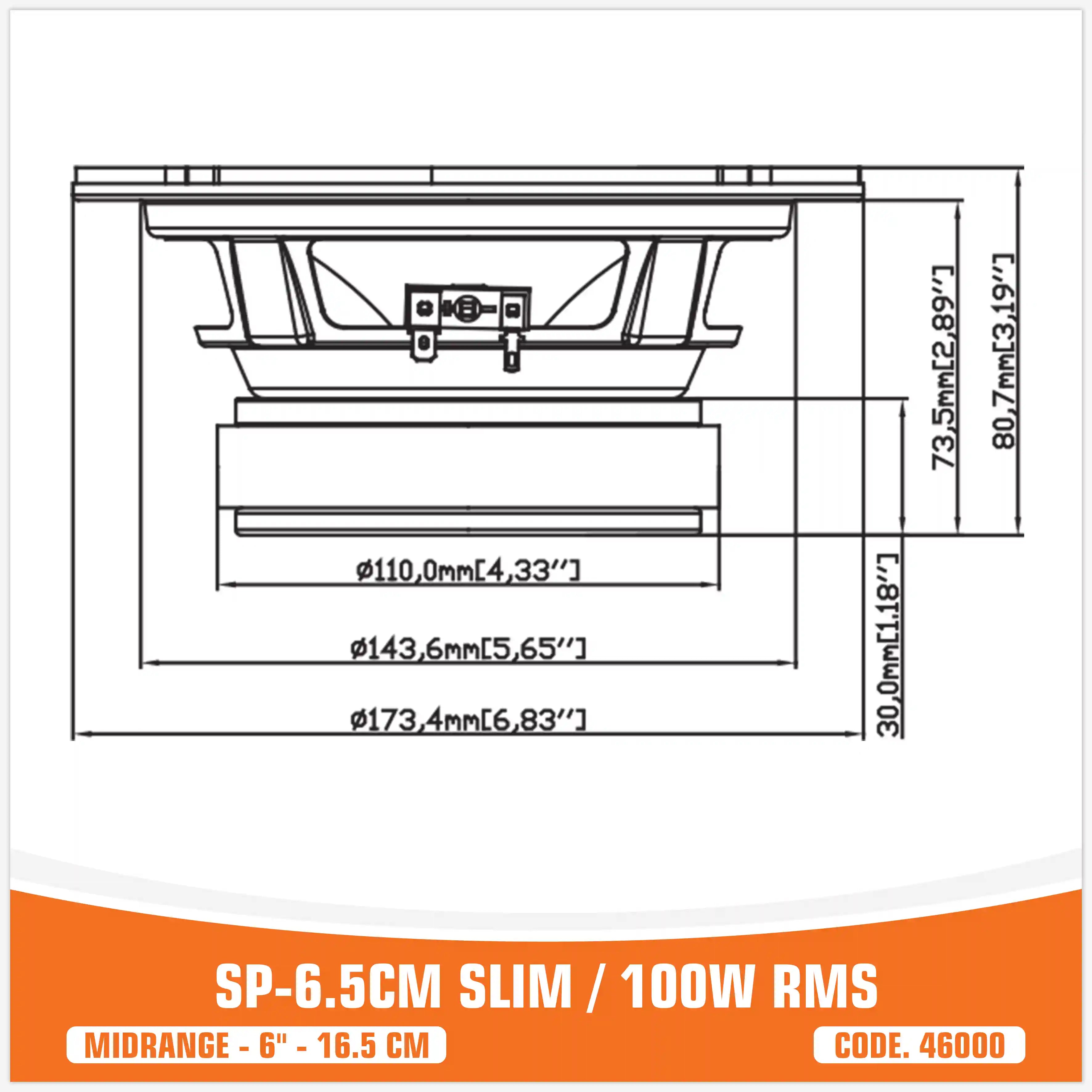 SP 6.5CM SLIM MIDRANGE SUPER SLIM 6,5"/16,5CM 100W RMS (PAIR PRICE)