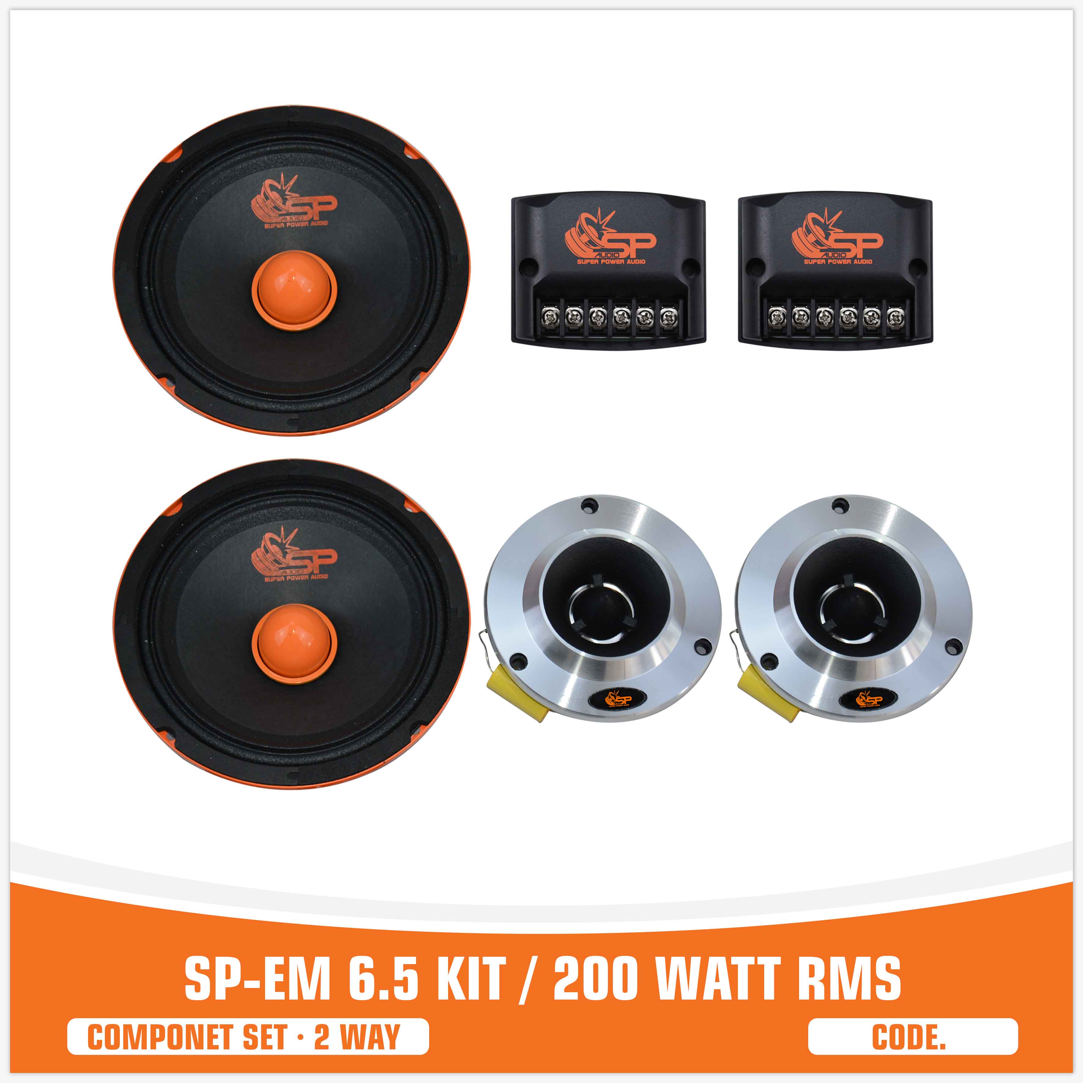 SP EM 6.5KIT 2 WAY 2 WOOFER +2 TW + 2 CROSS 200W RMS (KIT PRICE)