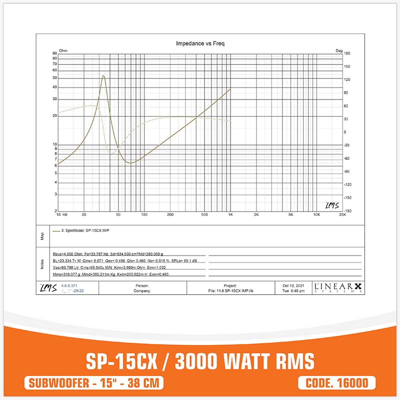 SP 15CX SUBWOOFER 15"/38CM 3000W RMS (UNIT PRICE)