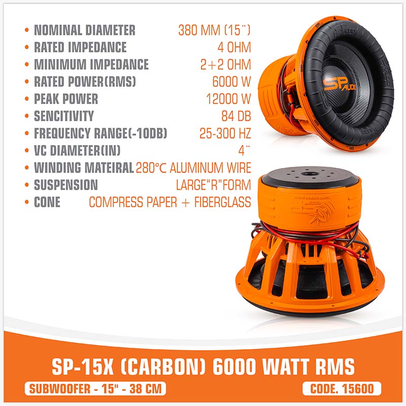 SP15X SUBWOOFER FIBRA DI CARBONIO 15"/38 CM 6000W RMS (PREZZO UNITARIO)