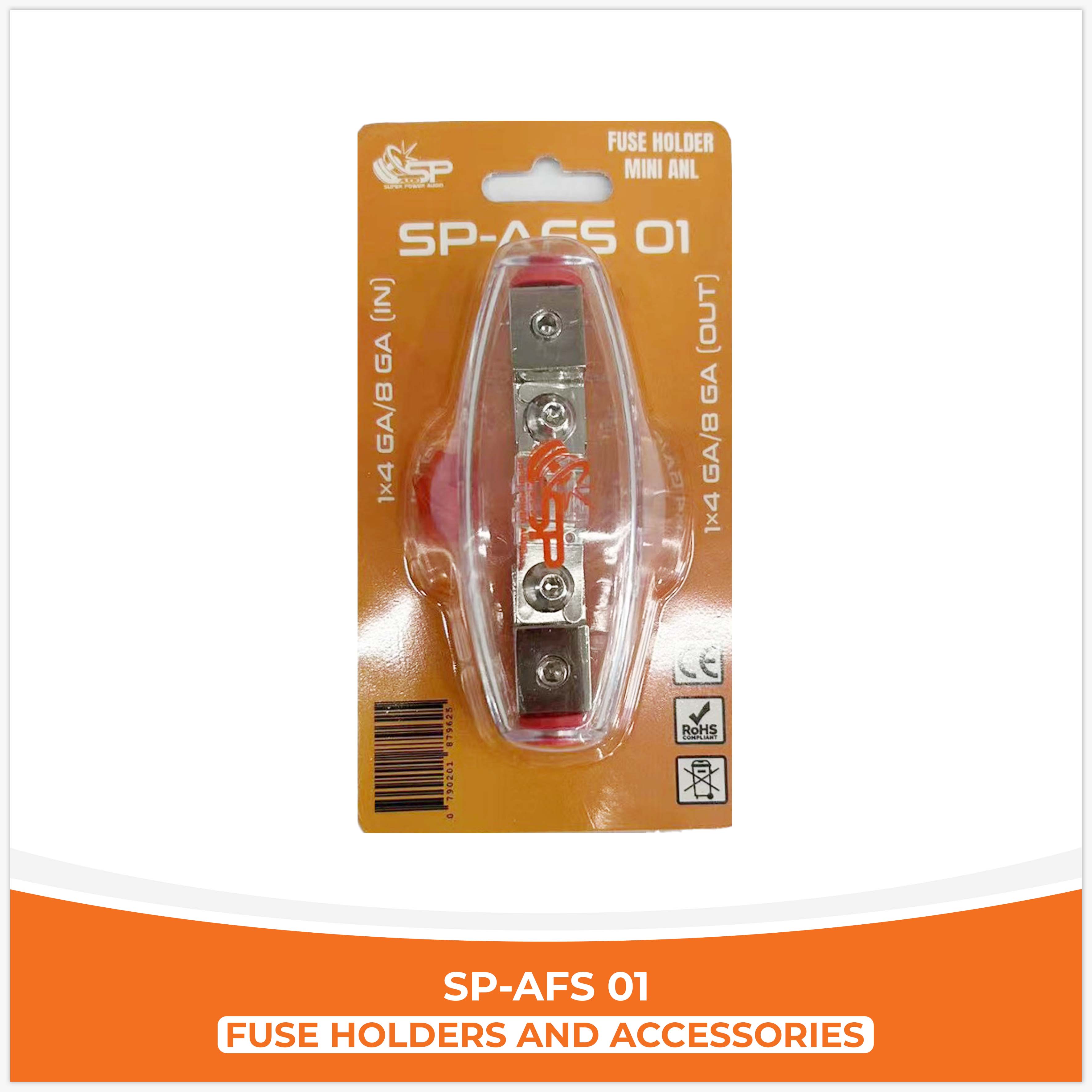 SP AFS 01 FUSEHOLDER MINI ANL 1x4GA/8GA IN + 1x4/8 GA OUT