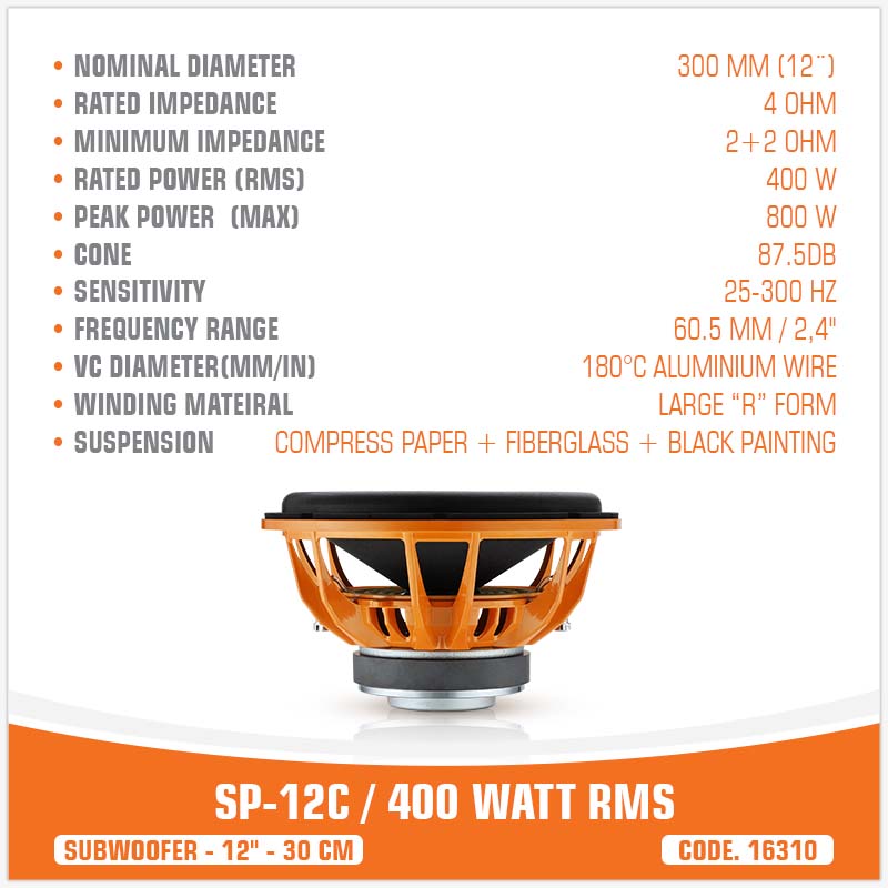 SP 12C SUBWOOFER 12"/30CM 400W RMS (UNIT PRICE)