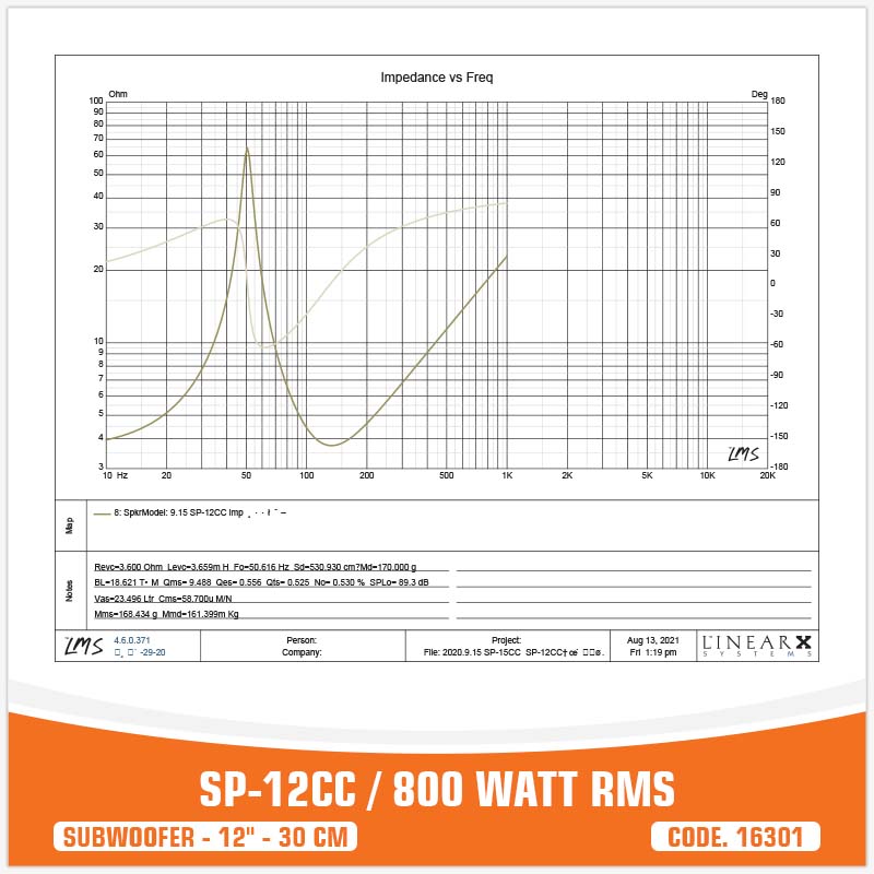 SP 12CC SUBWOOFER 12"/30CM 800W RMS (UNIT PRICE)