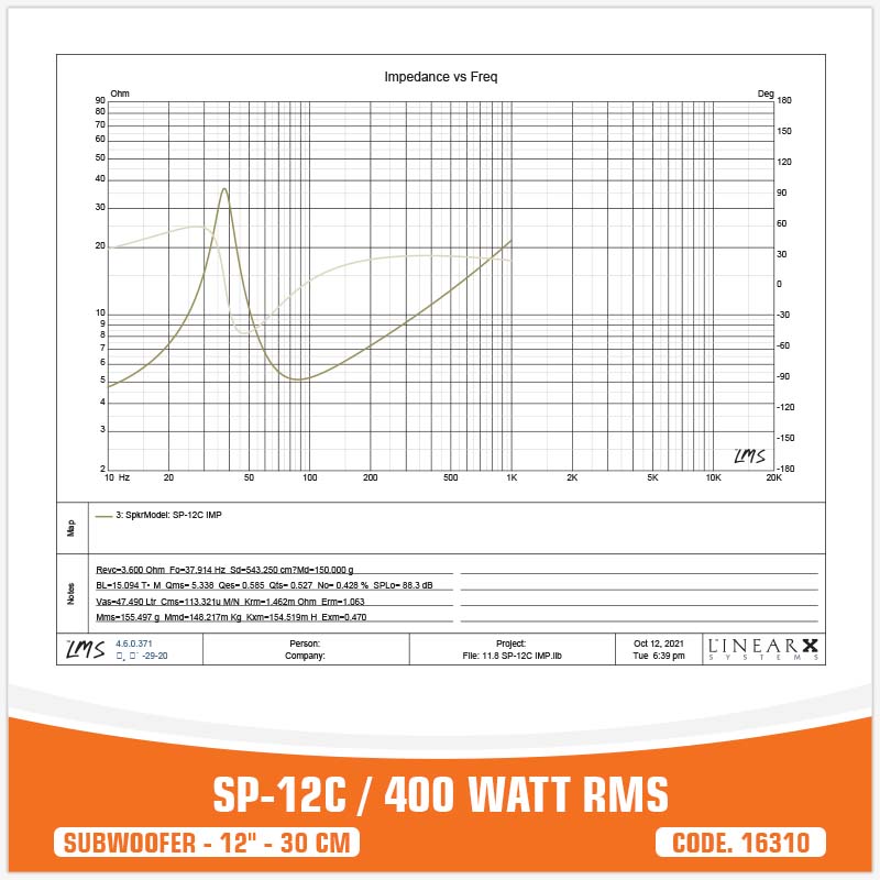 SP 12C SUBWOOFER 12"/30CM 400W RMS (UNIT PRICE)
