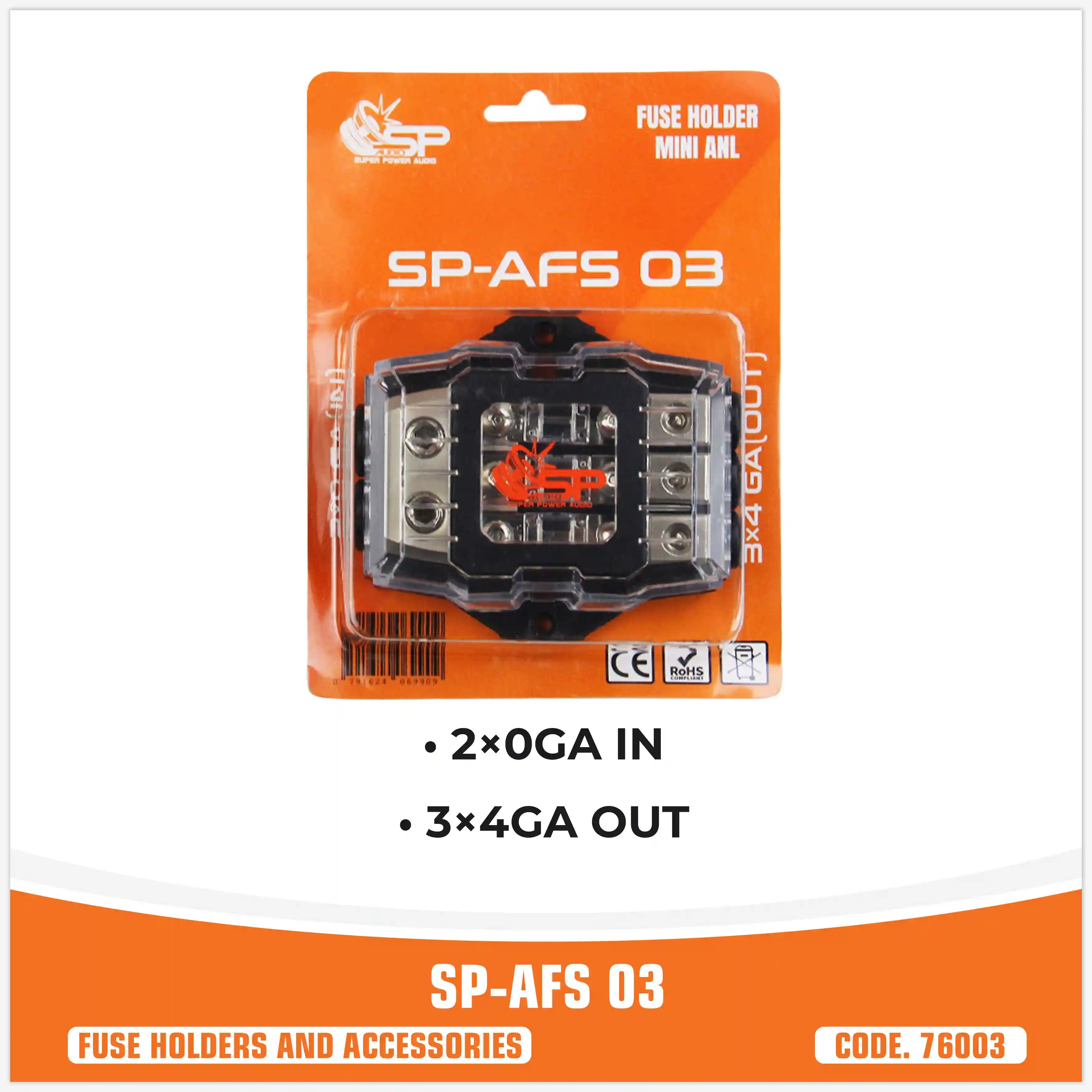 SP AFS 03  FUSEHOLDER MINI ANL 2x0GA IN 3x4GA  OUT