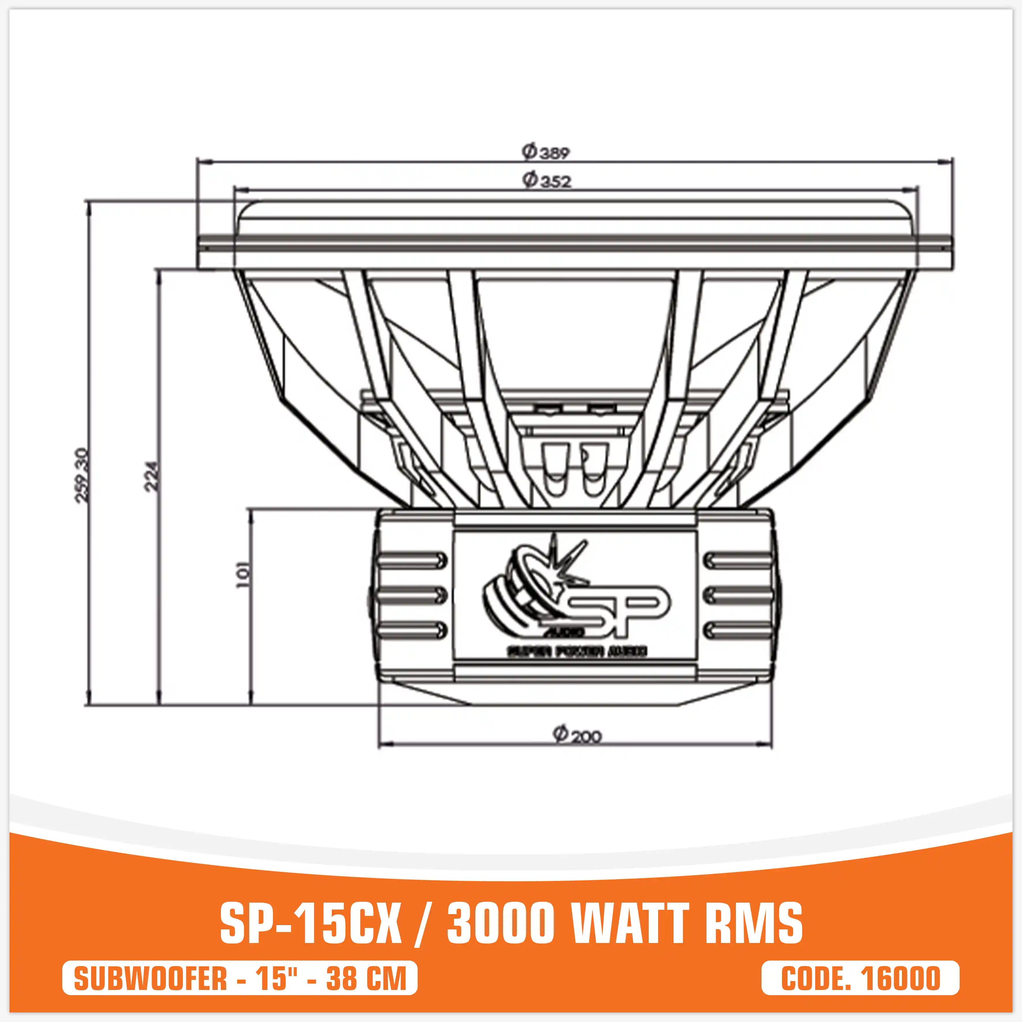 SP 15CX SUBWOOFER 15"/38CM 3000W RMS (UNIT PRICE)