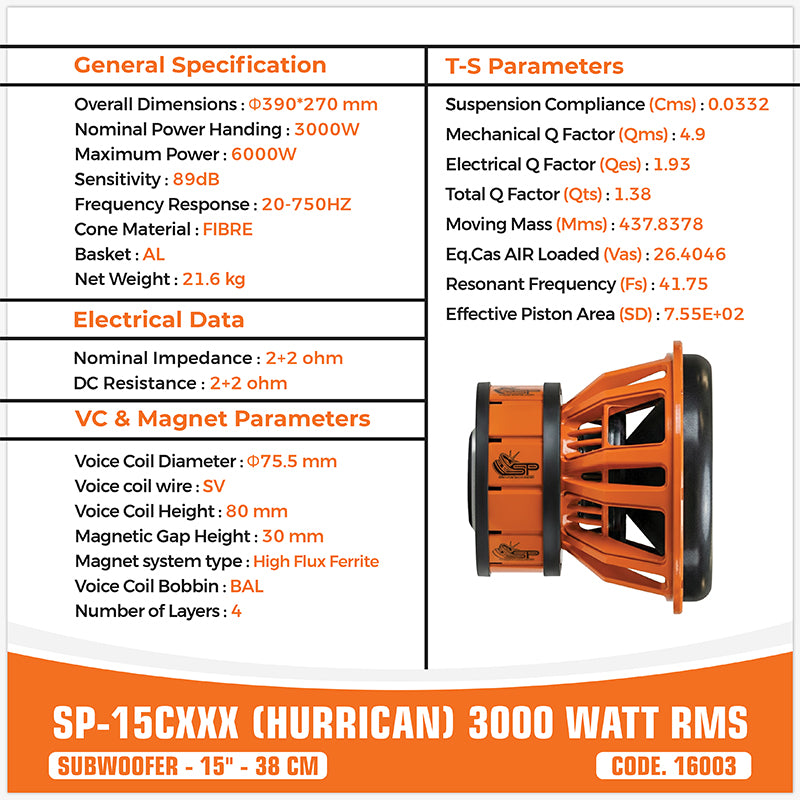 SP 15CXXX SUBWOOFER 15