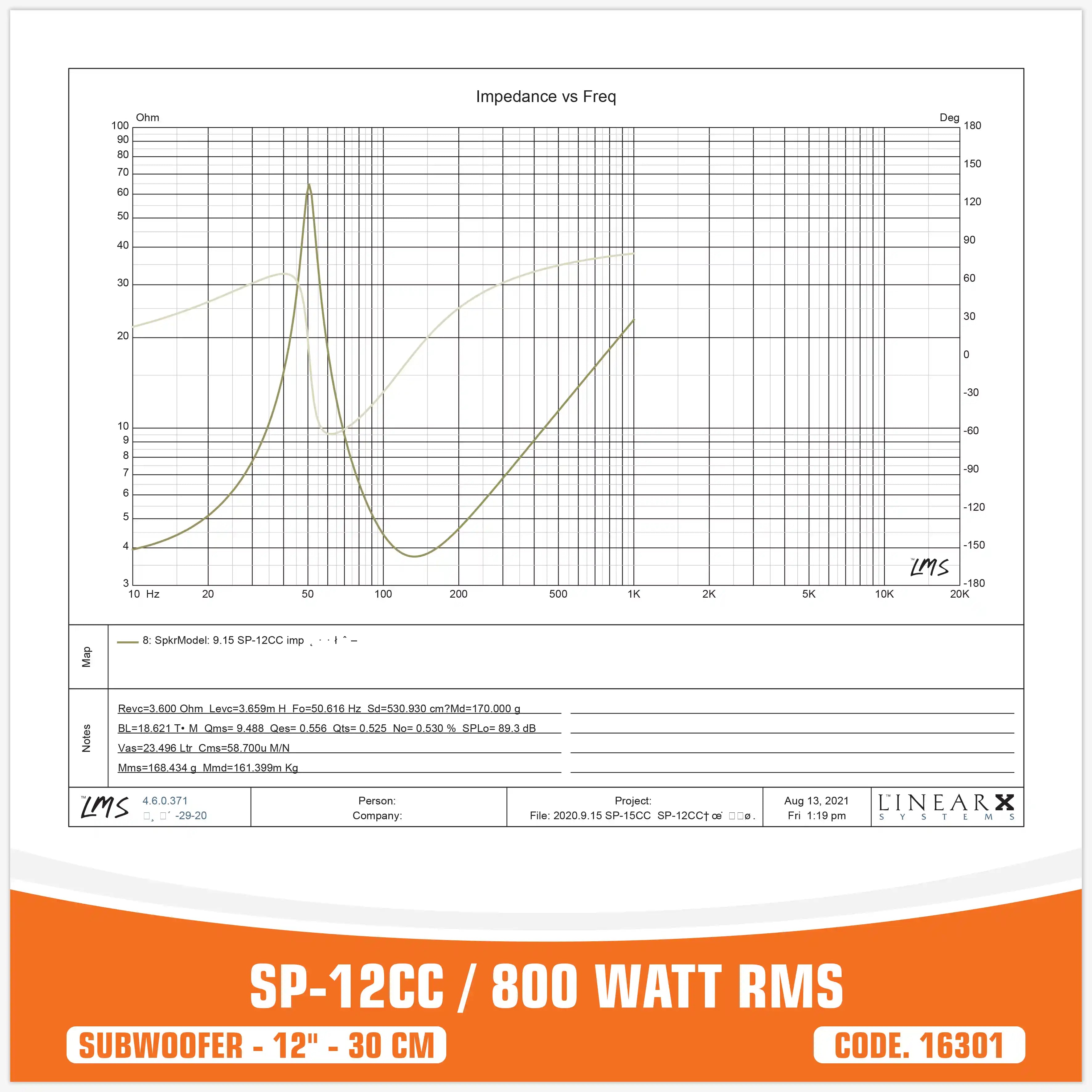 (SP-12CC  ساب ووفر)
(12" / 30CM)
  (800W RMS)
(قیمت تک)