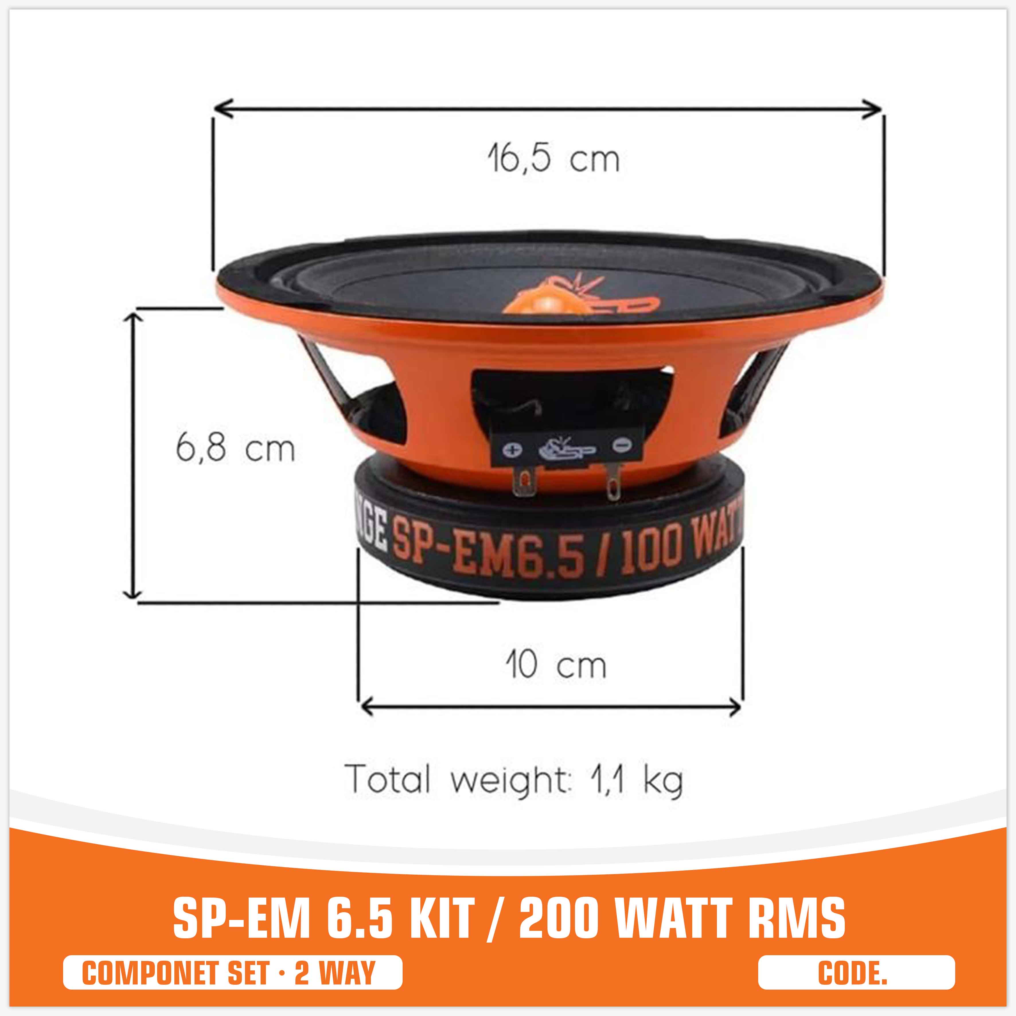SP EM 6.5KIT 2 WAY 2 WOOFER +2 TW + 2 CROSS 200W RMS (KIT PRICE)