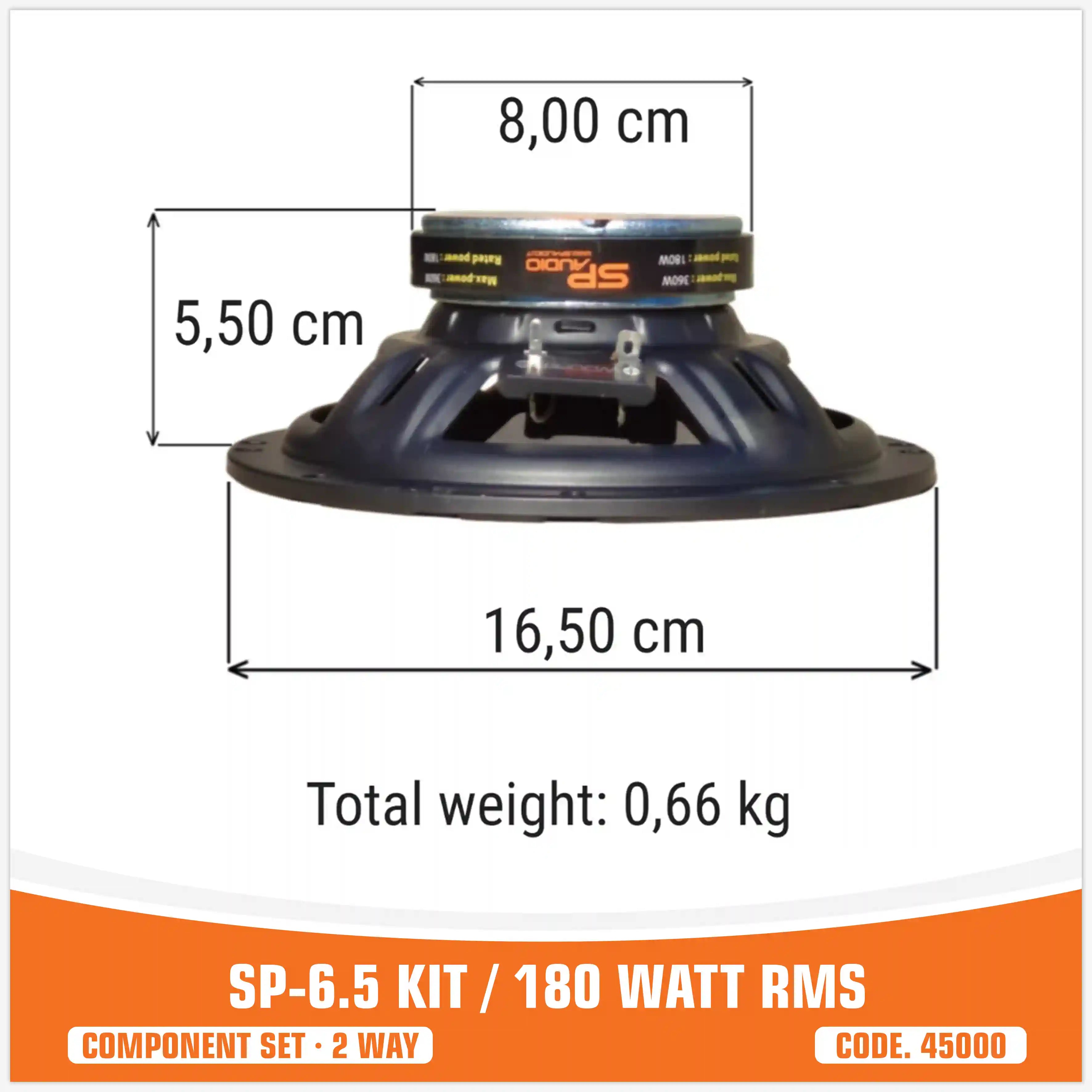 SP 6.5 KIT . 2 WAY 2 WOOFER +2 TW + 2 CROSS 180W RMS (KIT PRICE)