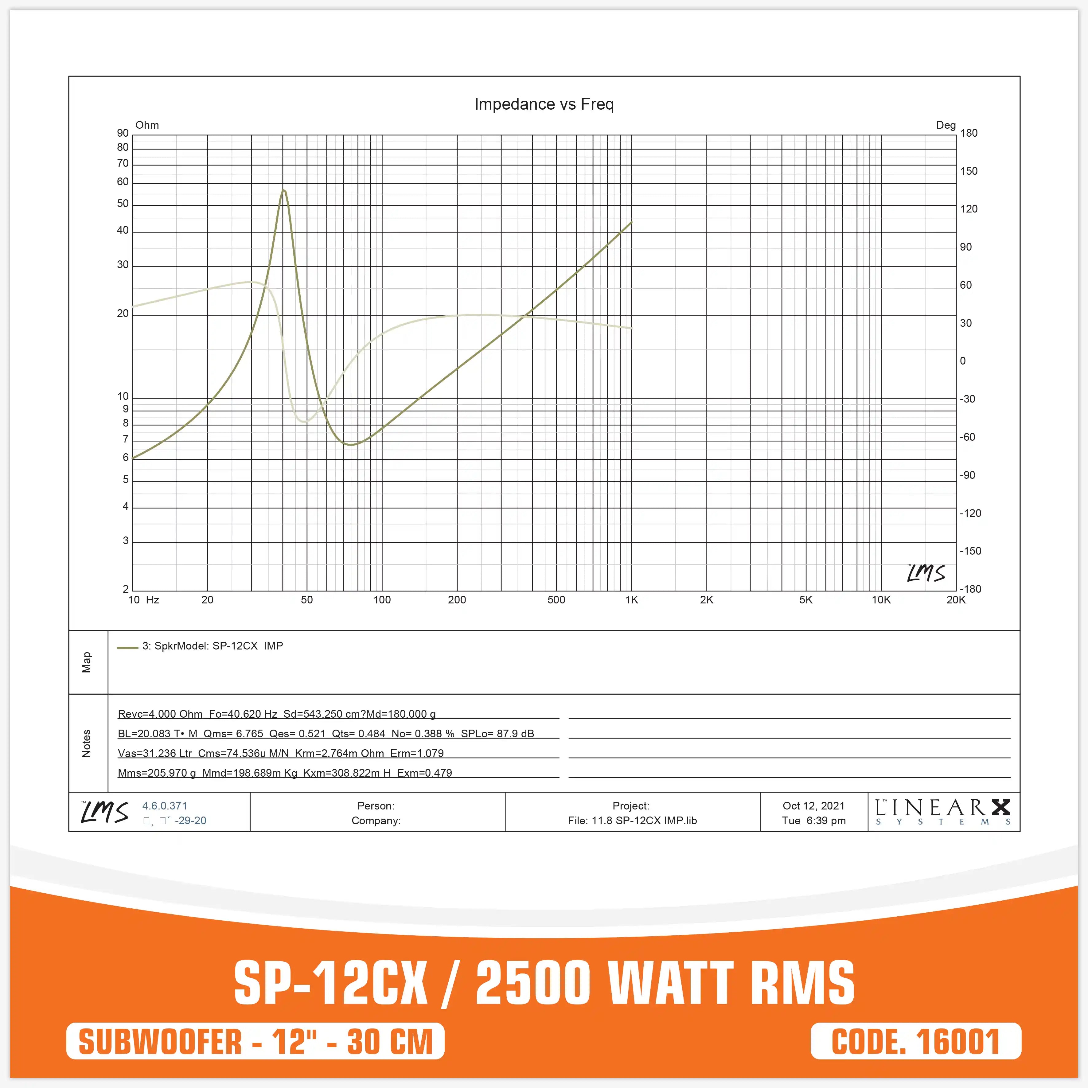 SP 12CX SUBWOOFER 12"/30CM 2500W RMS  (PRIX ​​UNIQUE)