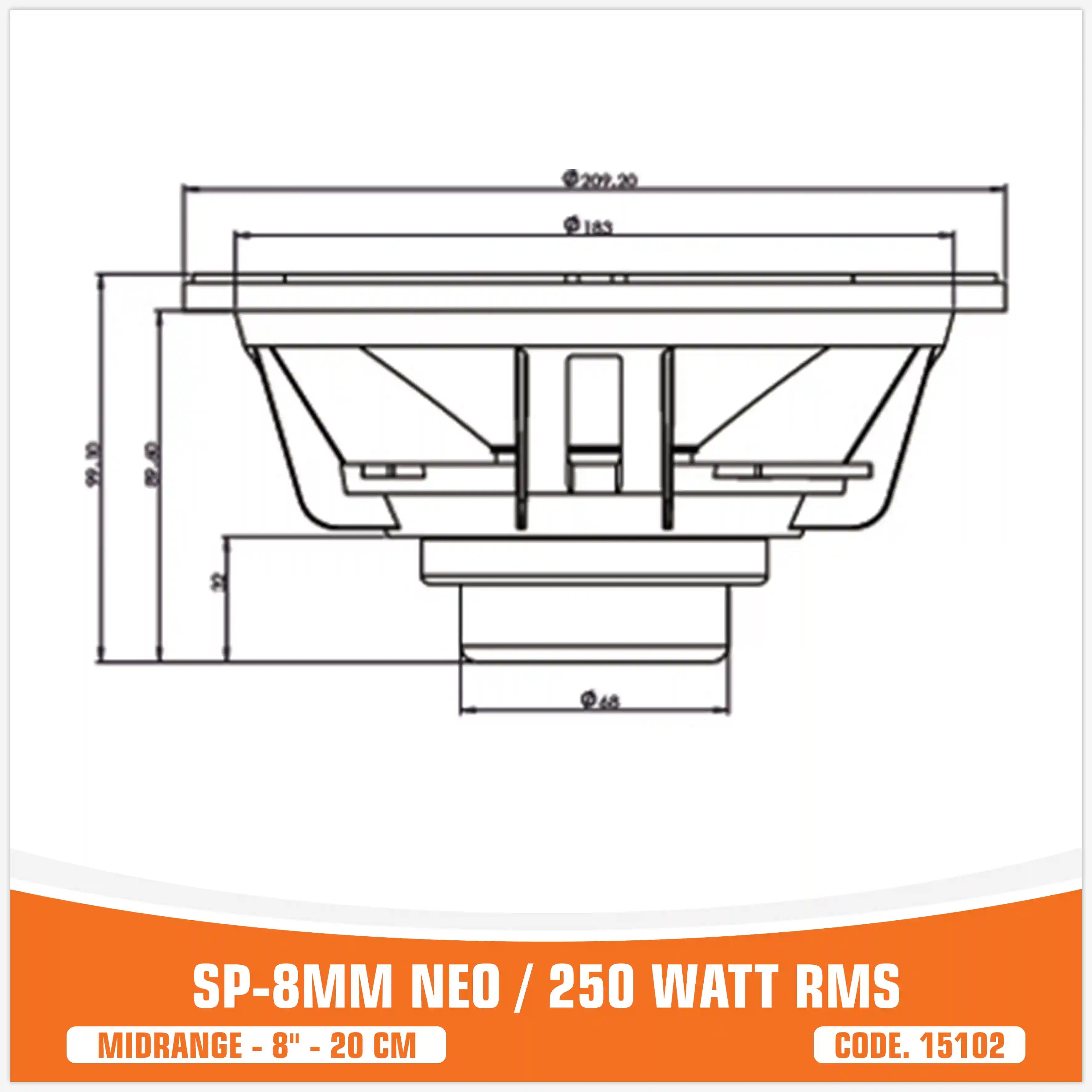 SP 8MM NEO MIDRANGE EXTREME 8"/20CM NEO MAGNET 250W RMS ( UNIT PRICE)