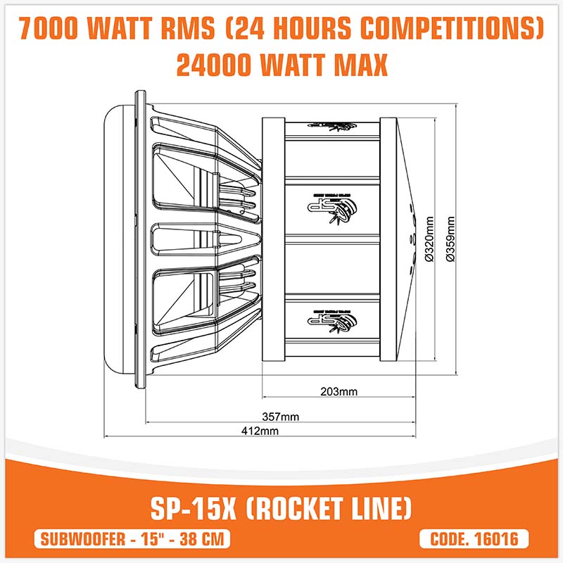 SP 15X ROCKET LINE SUBWOOFER 15"/38CM SPL 7000+ RMS (PRECIO UNITARIO)