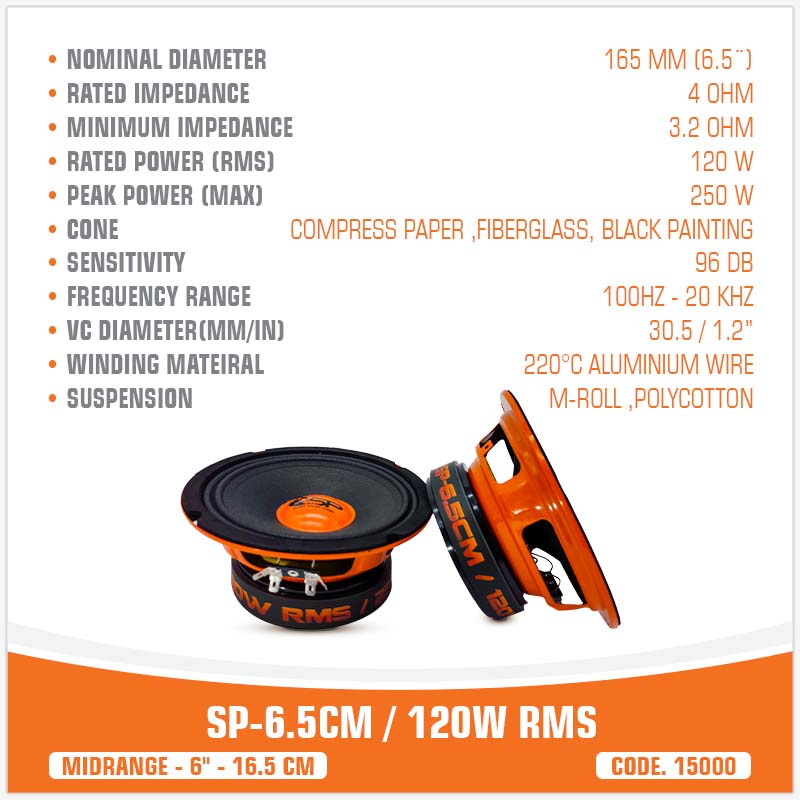 SP 6.5CM MIDRANGE IL PIÙ VENDUTO6,5"/16,5CM 100W RMS (PREZZO COPPIA)