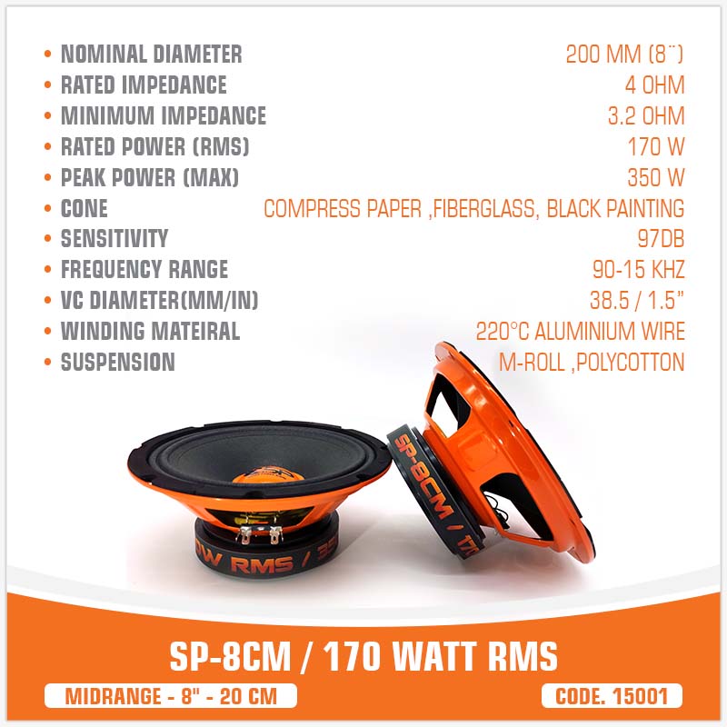 (8CM   میدرنج)
 (8"/ 20CM)
(150W RMS)
(قیمت جفت)