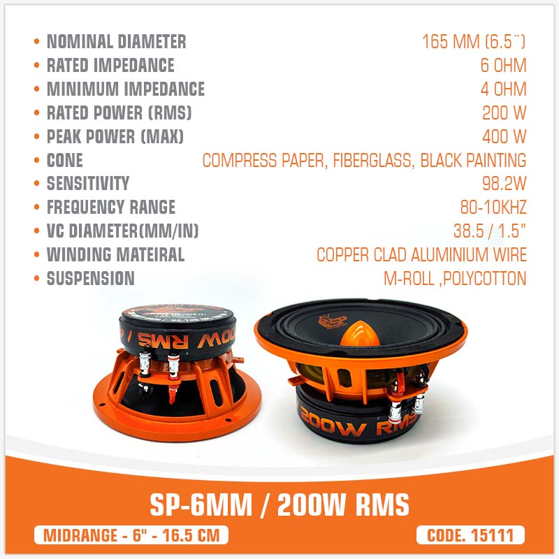 SP 6MM MIDRANGE ESTREMO 6,5"/16,5CM  200W RMS (PREZZO COPPIA)