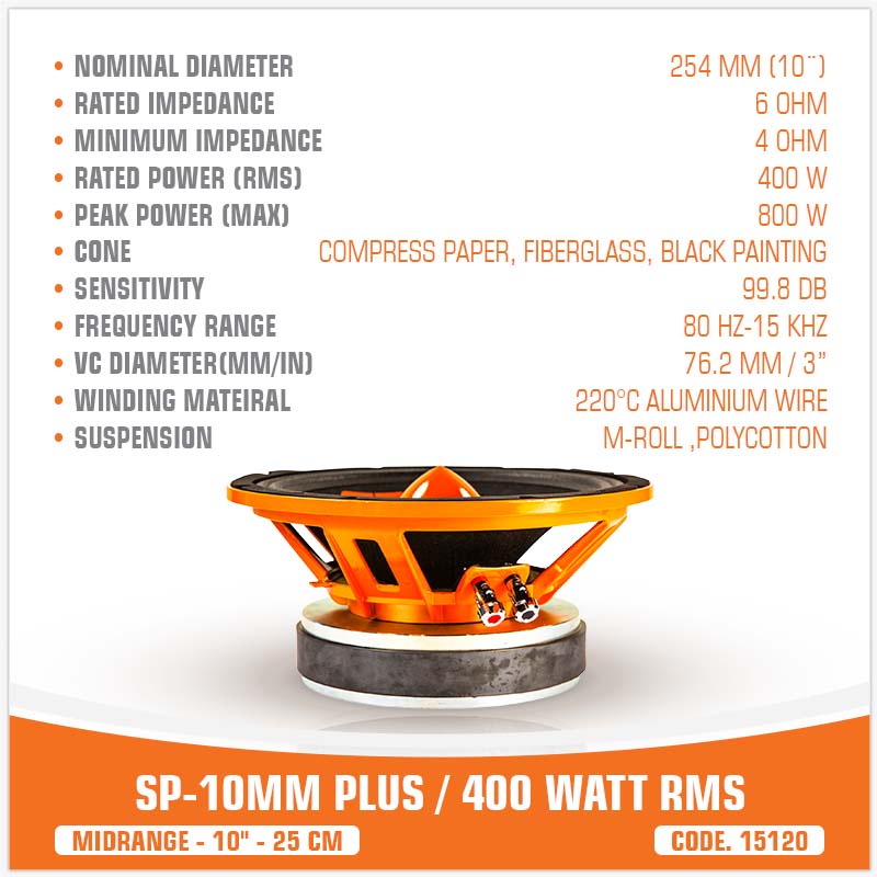 SP 10MM PLUS MIDRANGE ESTREMO 10"/25CM MODELLO ESTREMO! 400WRMS (PREZZO UNITARIO)