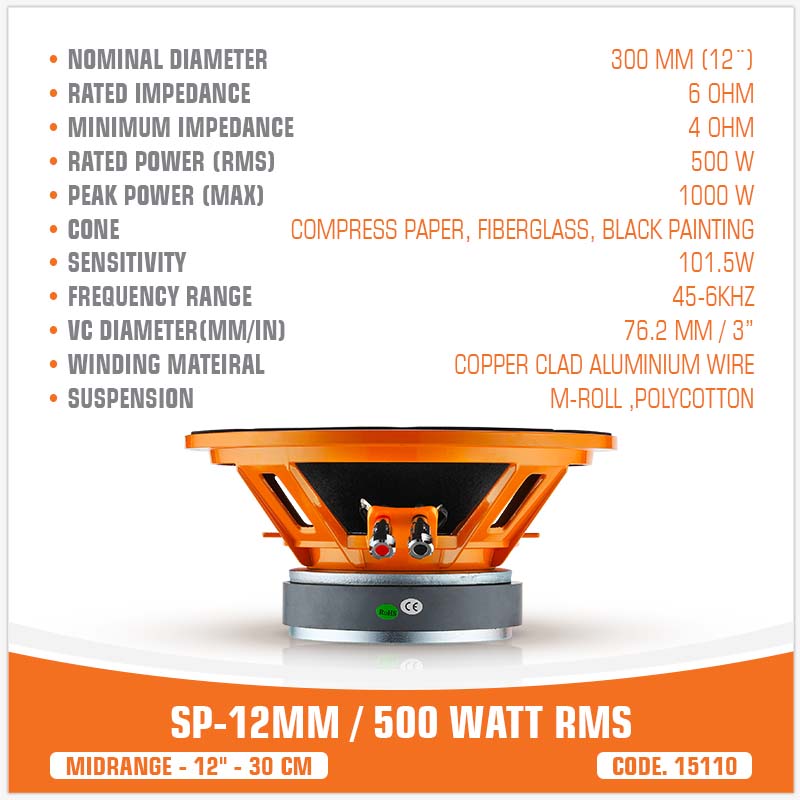 SP 12MM MIDRANGE EXTREME 12"/30CM 500W RMS (UNIT PRICE)